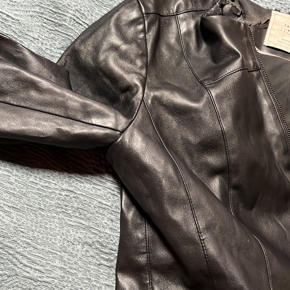 Zara faux leather black peplum jacket size large (**see description) - Picture 9 of 13
